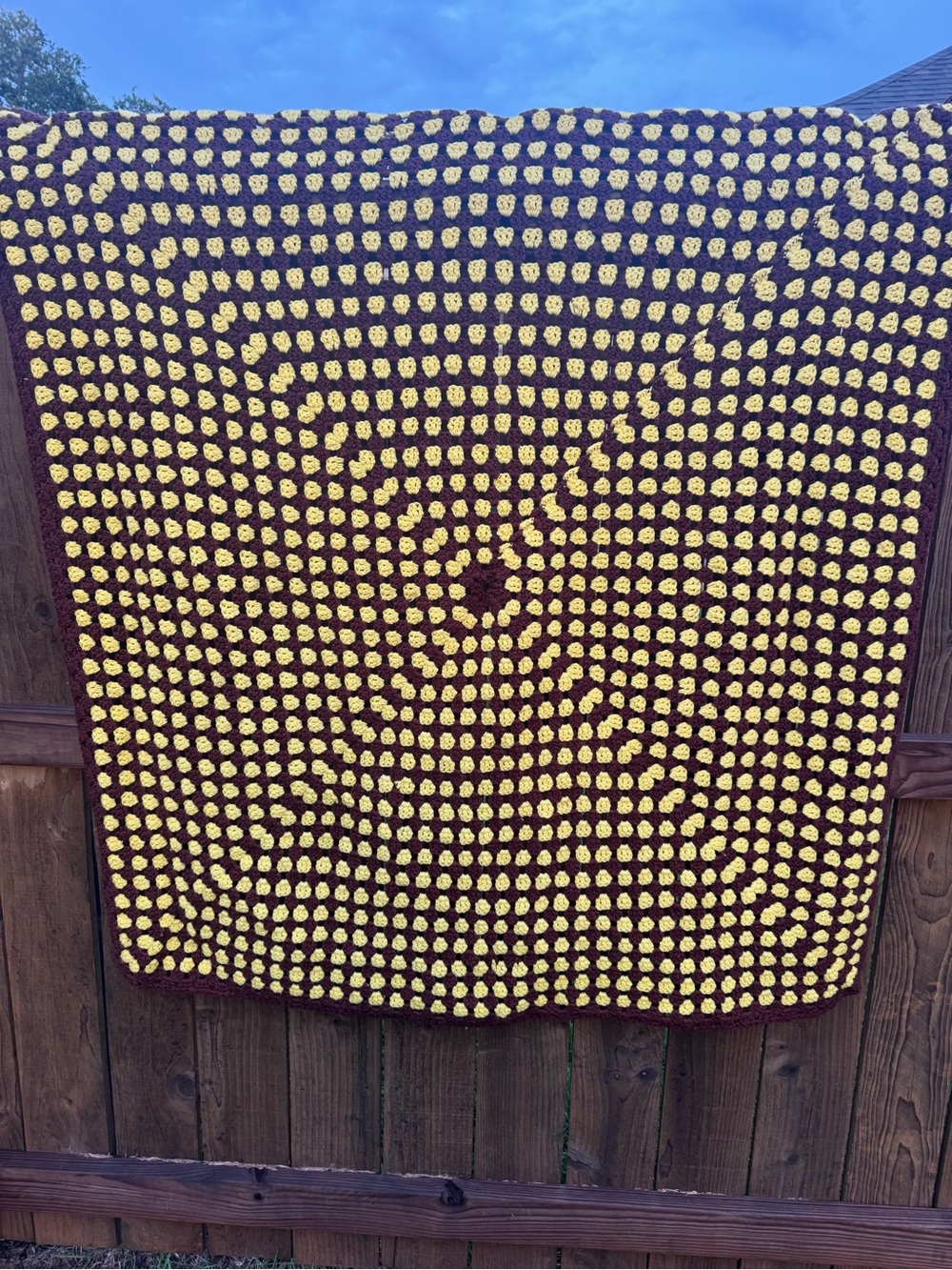 Handmade Crochet Granny Square Throw Blanket – Brown & Yellow – Approx. 50” x 50